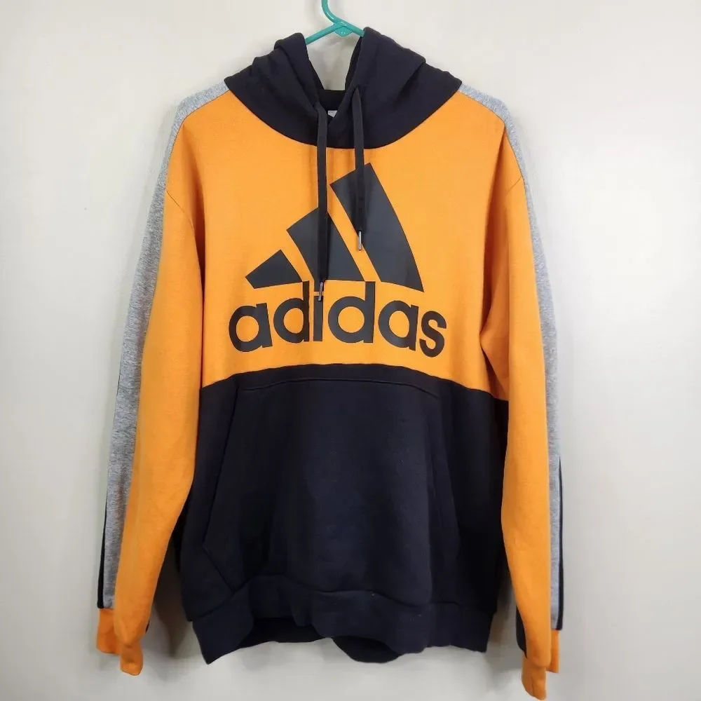 Adidas Mens Long Sleeve Colorblock Big Logo Hoodie Large